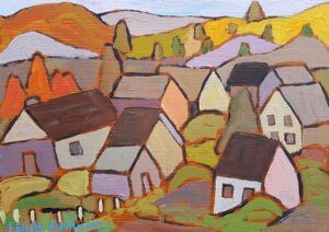 Terry Ananny - Fall Village fall autumn houses painting