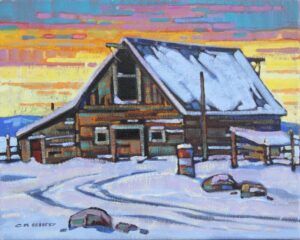 Cameron Bird - Canadian Winter barn sunset painting landscape rural