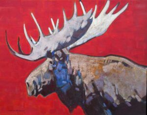 Cameron Bird - Red Dawn - Moose animal painting