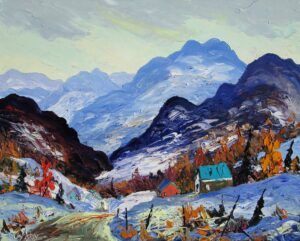 Guy Roy - Hiver colore winter landscape abstract painting impasto houses rural