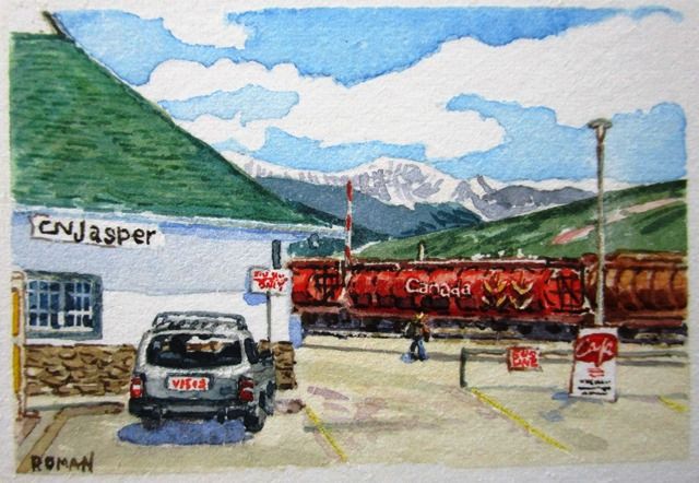 CN Railway with Maligne Range in Horizon, Jasper