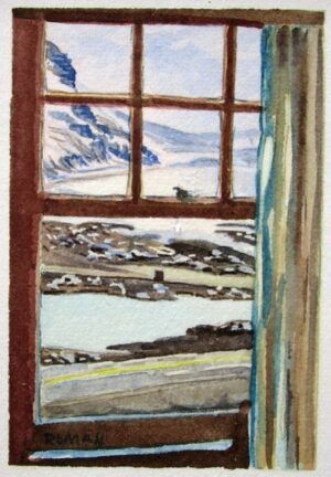 Roman Swiderek - Cloudy Morning Through Chalet Window watercolour