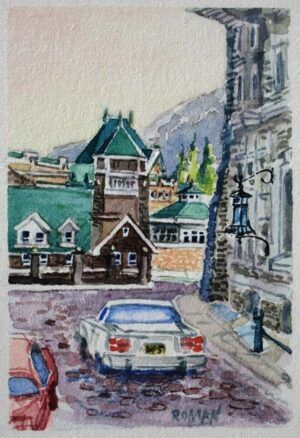Roman Swiderek - Deluxe Accommodation in Banff Springs Hotel watercolour