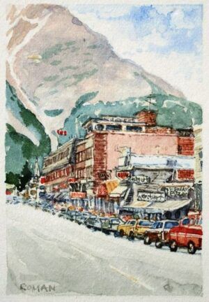 Roman Swiderek - East Side of Banff Avenue, Banff AB watercolour