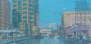 Roman Swiderek - Portage Avenue at Colony oil painting winnipeg