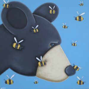 Peter Wyse - Air Show painting black bear bees blue bakcground