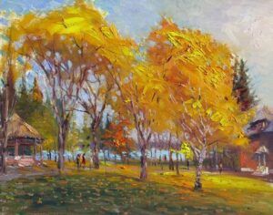 Weiming Zhao - Clear Lake in Fall Colour painting manitoba