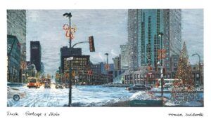 Dusk at Portage & Main - Art Card