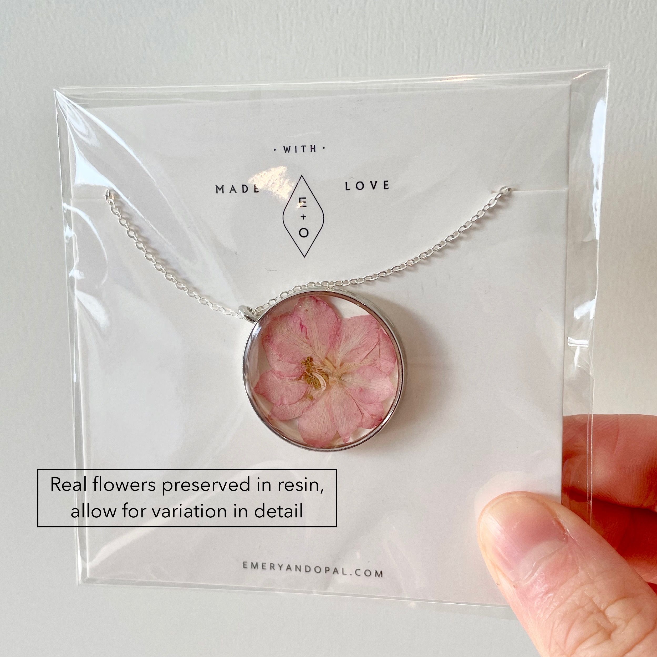 Round Pressed Pink Flower Necklace (Sterling Silver) - 22