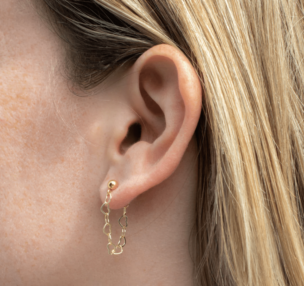 Dangle Heart Chain Earrings (Gold-Filled)
