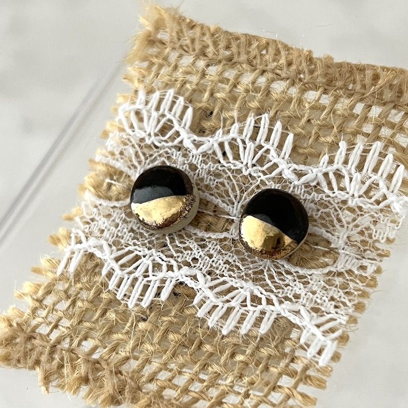 Ceramic Stud Earrings - Black/Gold