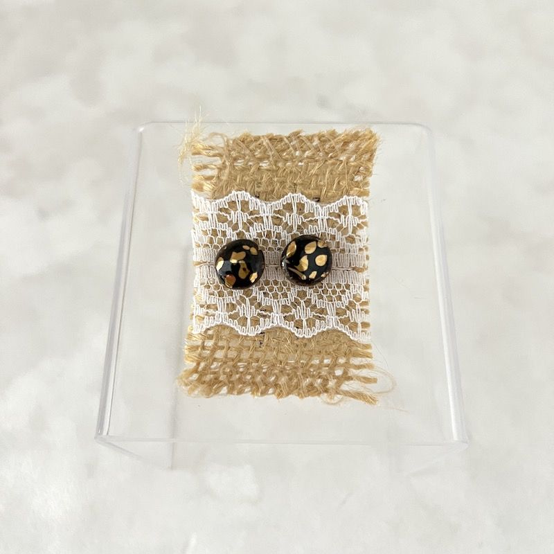 Ceramic Stud Earrings - Black/Gold Dots